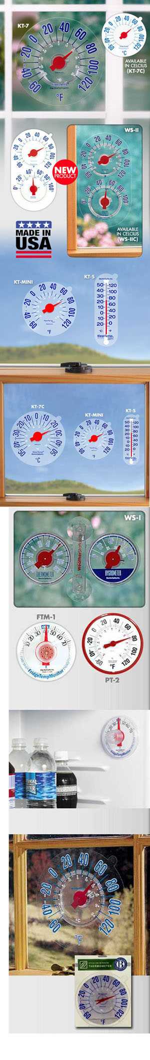 2 Kleertemp Outdoor Windowpane Thermometer Fahrenheit Made in USA Model KT-7